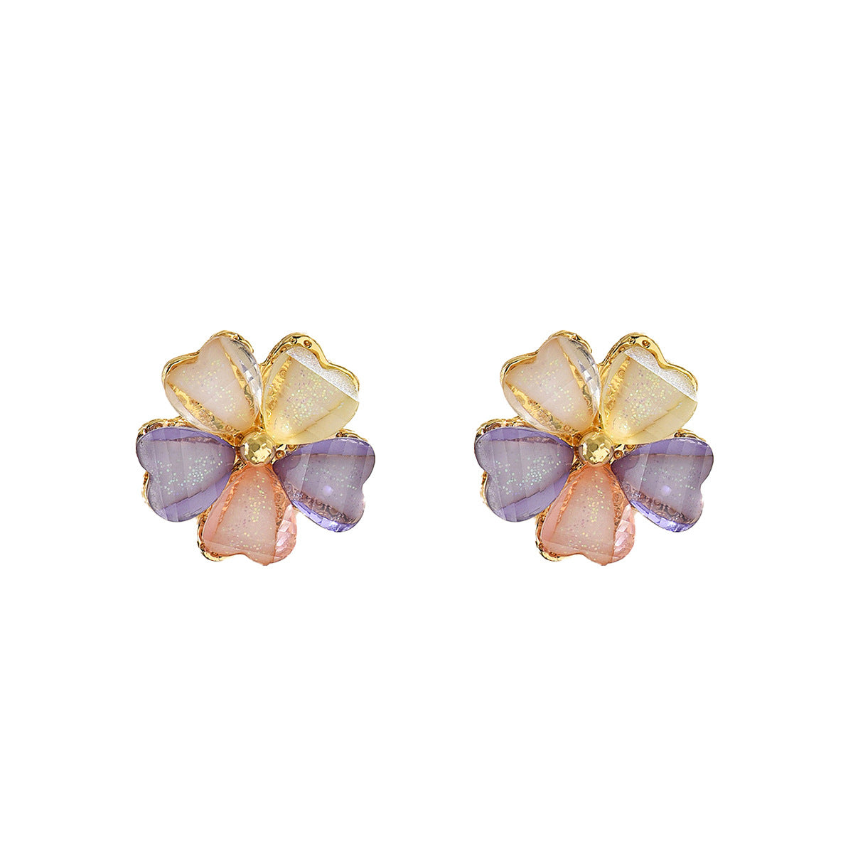 Colorful Petals Inlaid Gem Design Ear Earrings