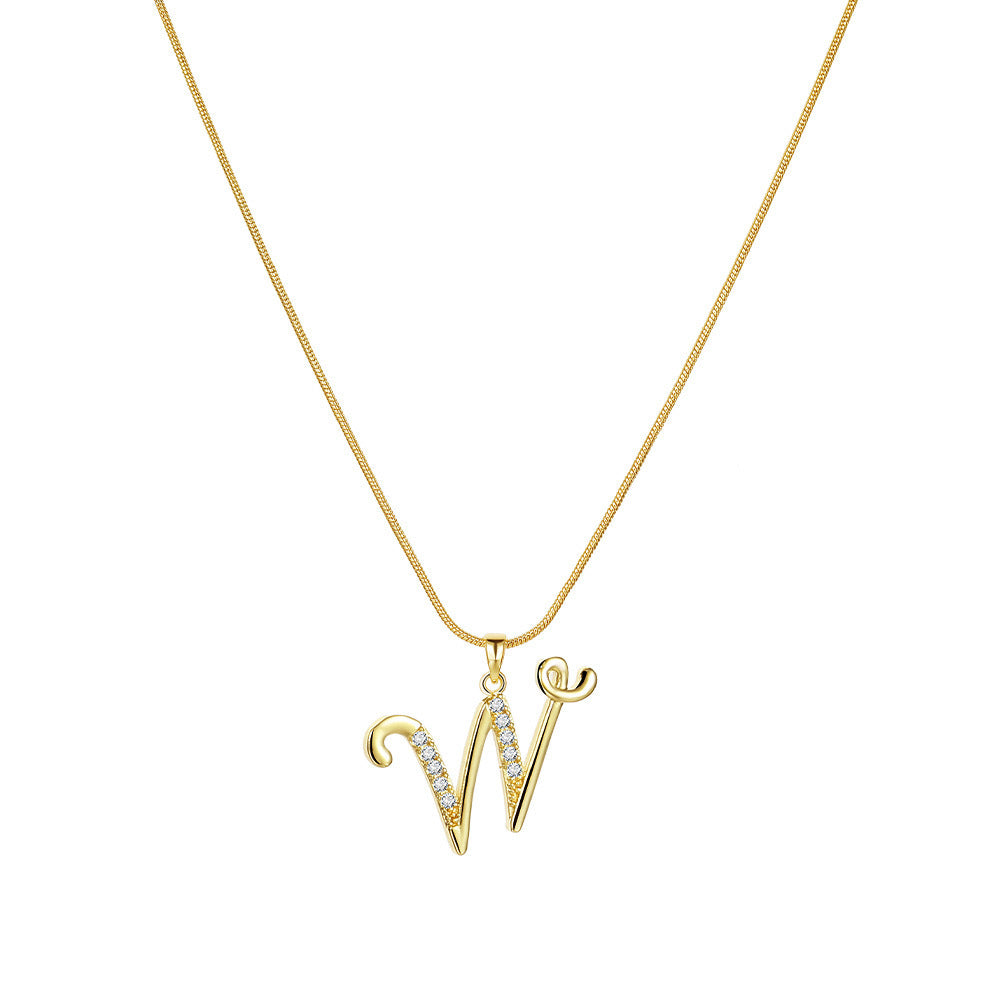 Letter Copper Inlaid Zircon Round Snake Bones Necklaces