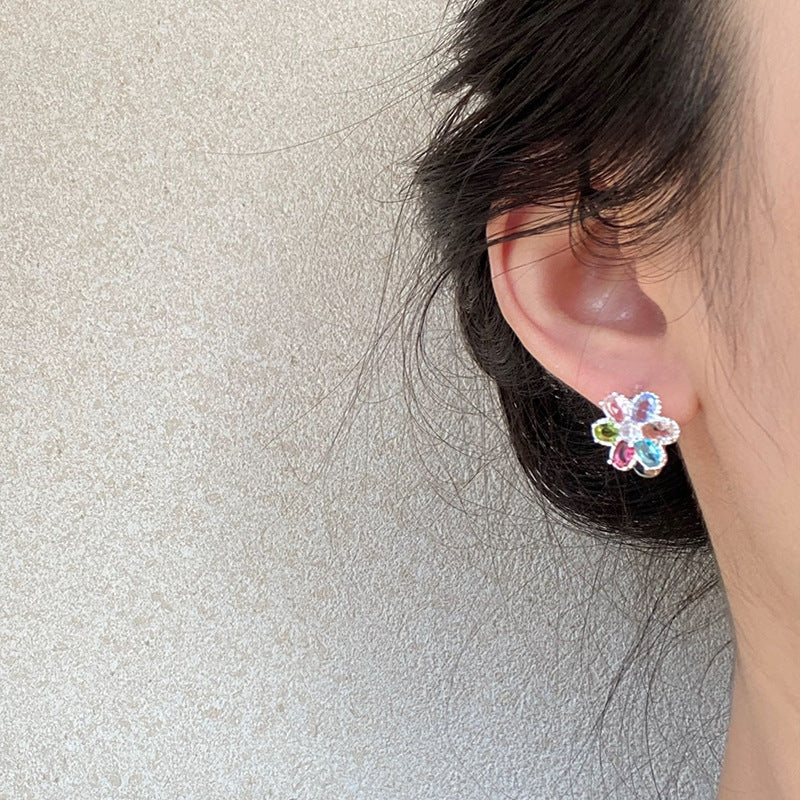 Color Flower Ear Clips Female Niche Personality Earrings