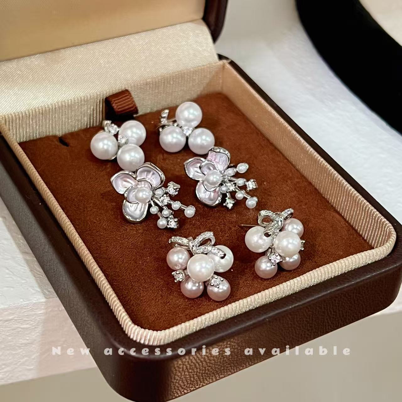 Entry Lux Design Flower Zircon Pearl Fashion Pink Shell Pearls Stud Earrings
