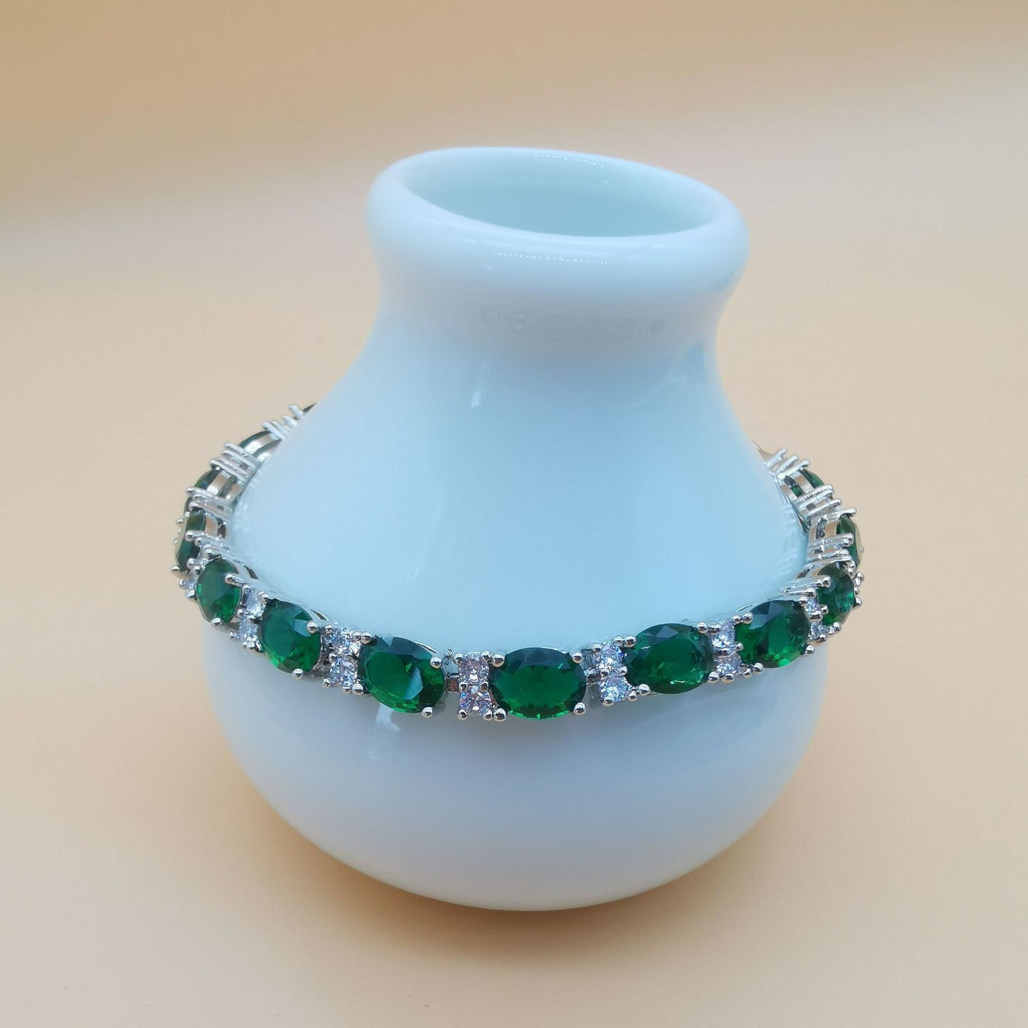 Women's Egg-shaped White Gold Plated Crystal Hand Bracelets