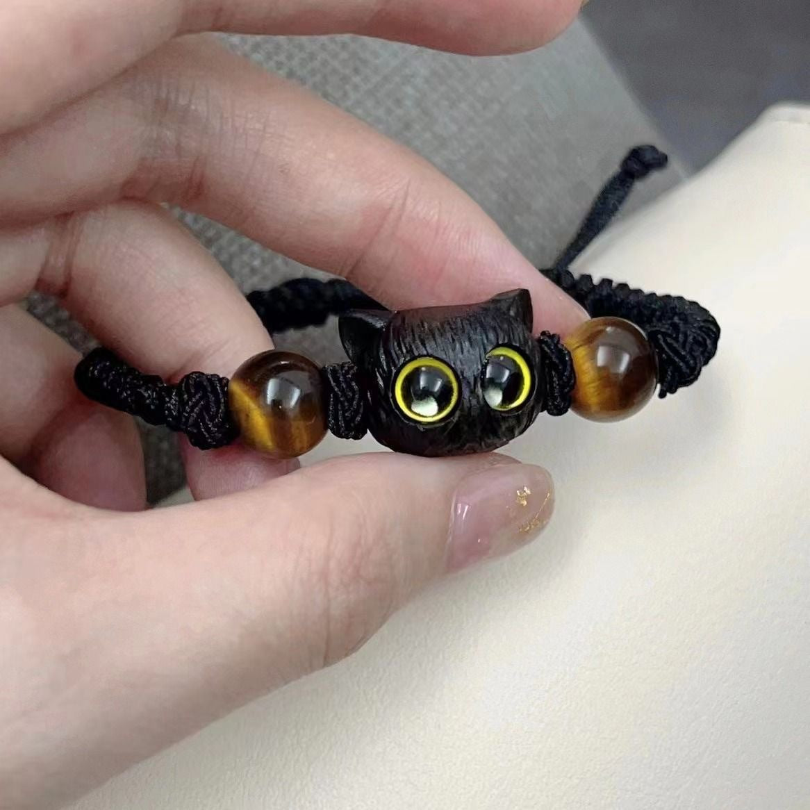 Women's & Men's Kitty Couple Pair Of Imitation Wood Crystal Bracelets