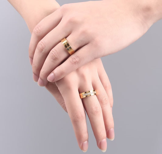 Titanium Steel Couple Electroplated Gold Inlaid Rings