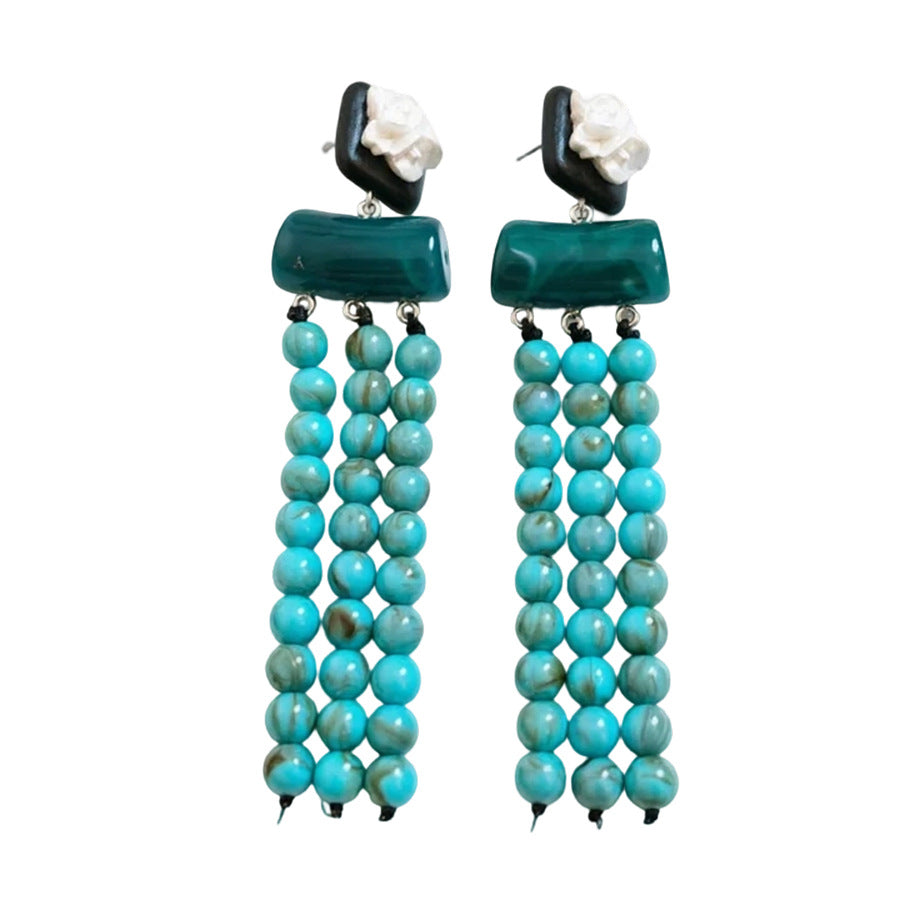 Women's Resin Acrylic Flower Tassel Ethnic Style Retro Elegant Light Luxury Earrings