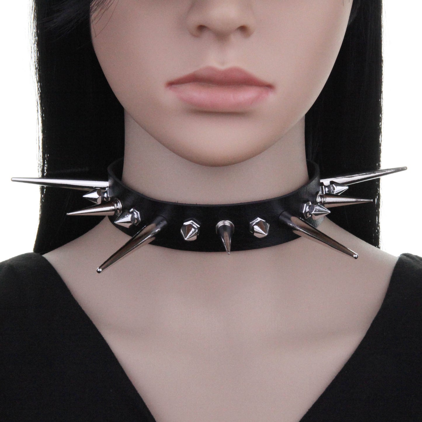 Punk Gothic Long Short Rivet Spike Collar