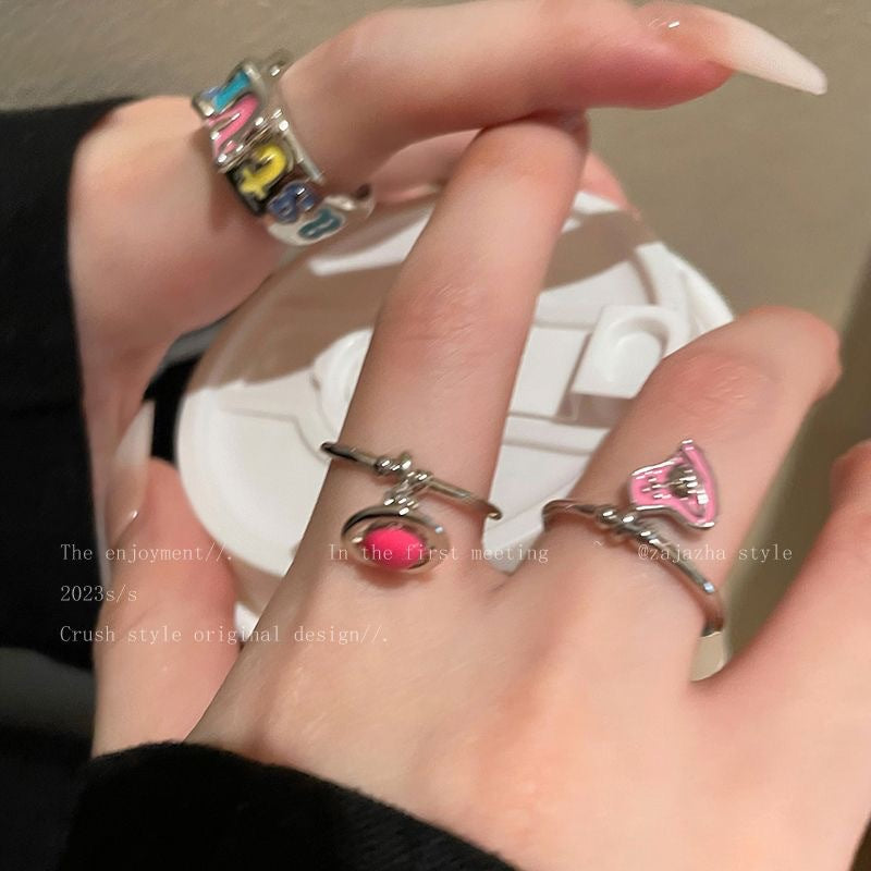 Women's Colorful Letters Love Heart-shaped Queen Mother Rings