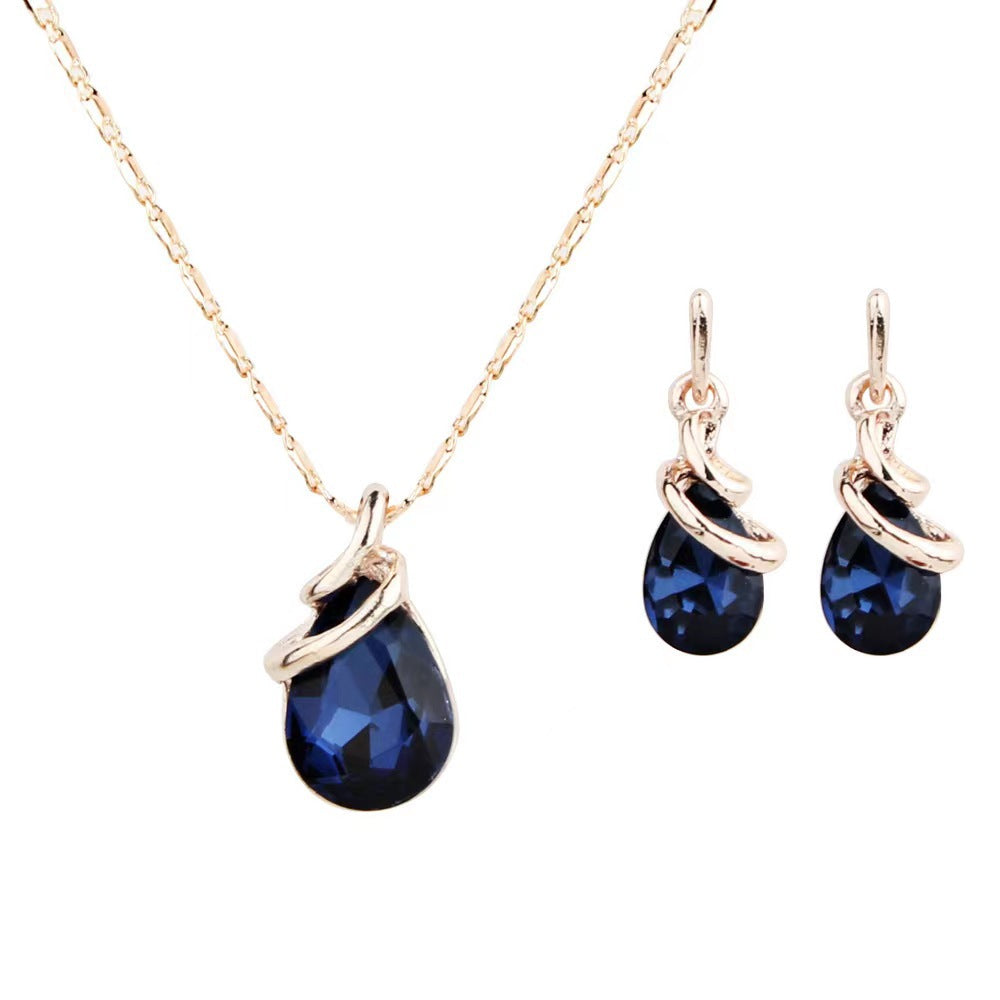 Rose Water Drop Pink Gem Ear Jewelry Set