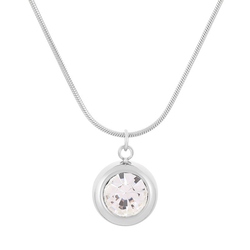 Simple Graceful Rhinestone Inlaid Round Titanium Steel Clavicle Pendants