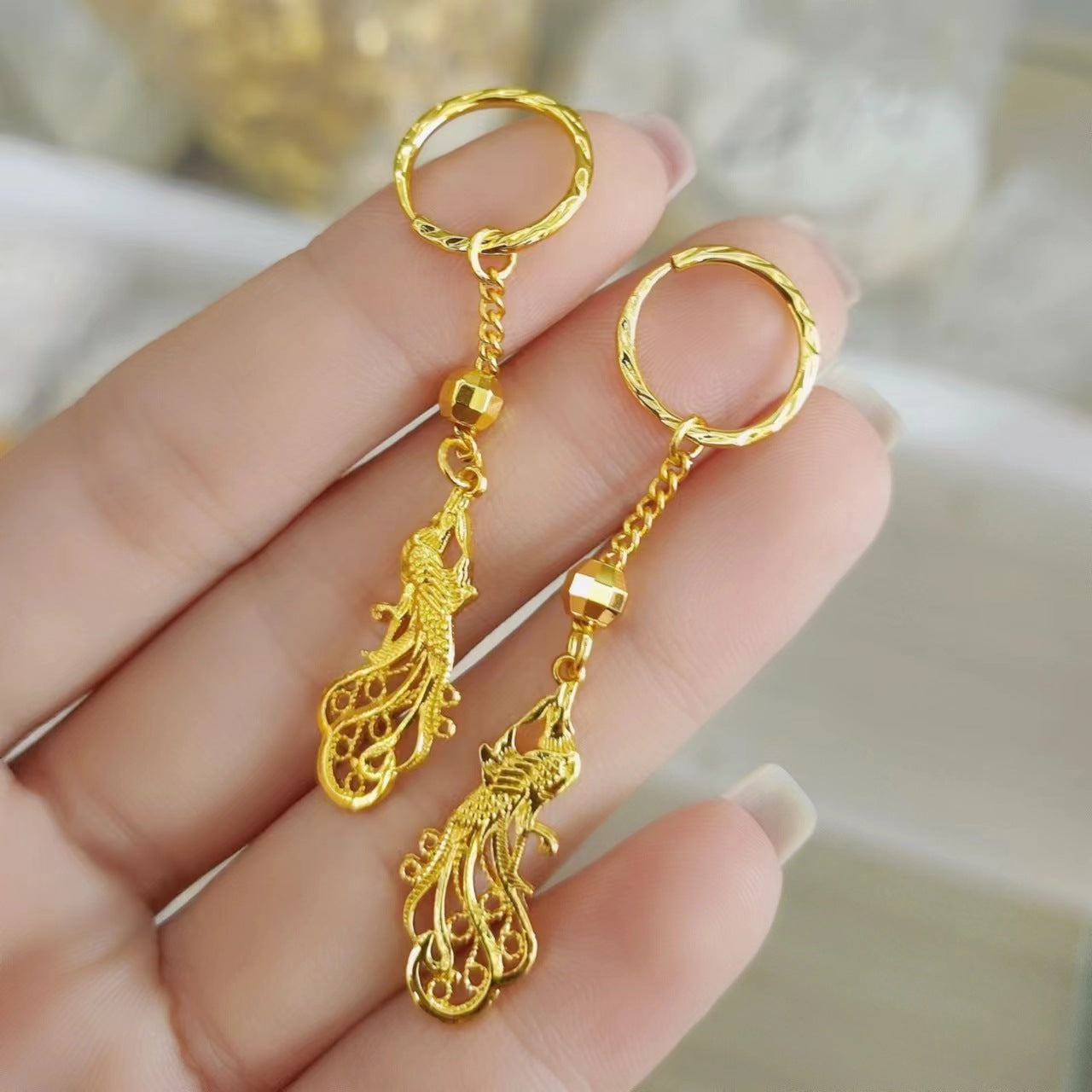 Vietnam Placer Gold Gold-plated Chinese Style Classic Phoenix Earrings