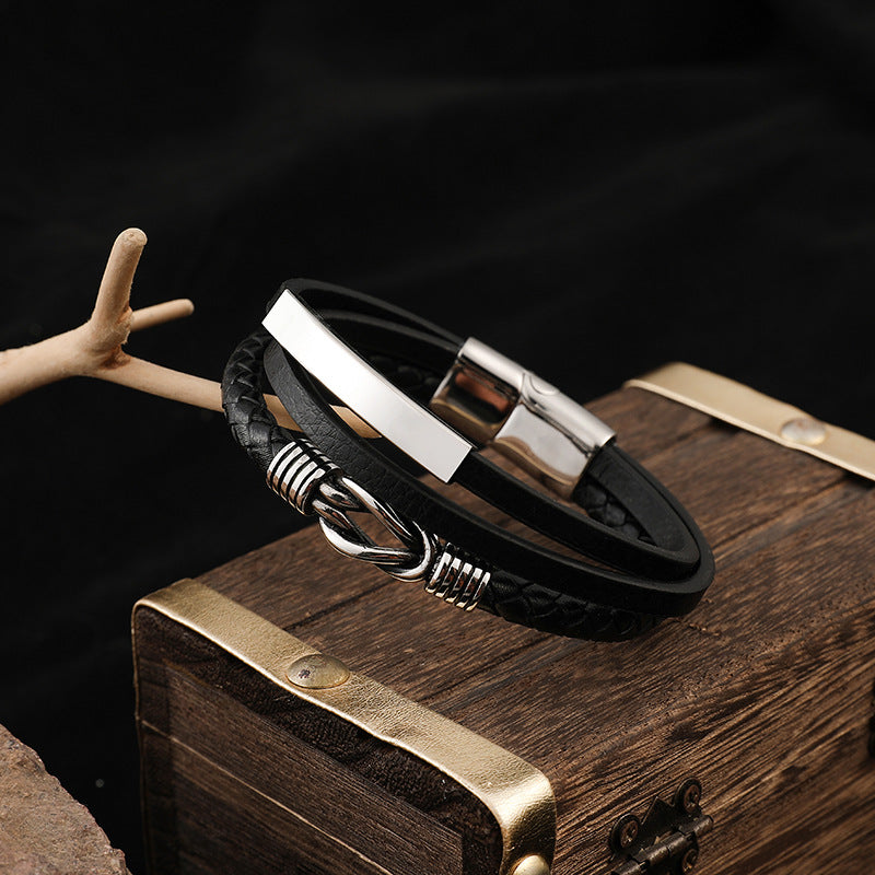 Fashion Stainless Steel Leather Korean Woven Bracelet