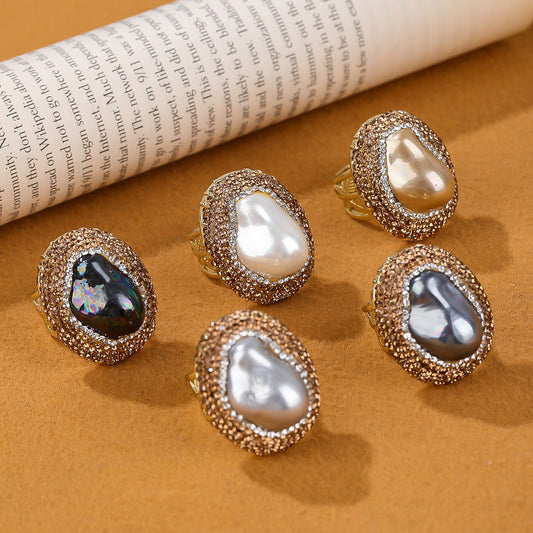 Women's Shell Pearls Clay Wide Open Adjustable Ring