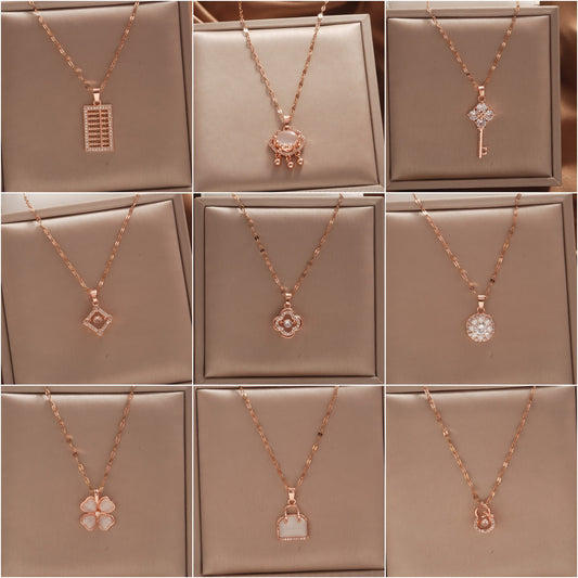 Women's Rose Gold Key Fu Lock Opal Korean Simple Fashion Necklaces