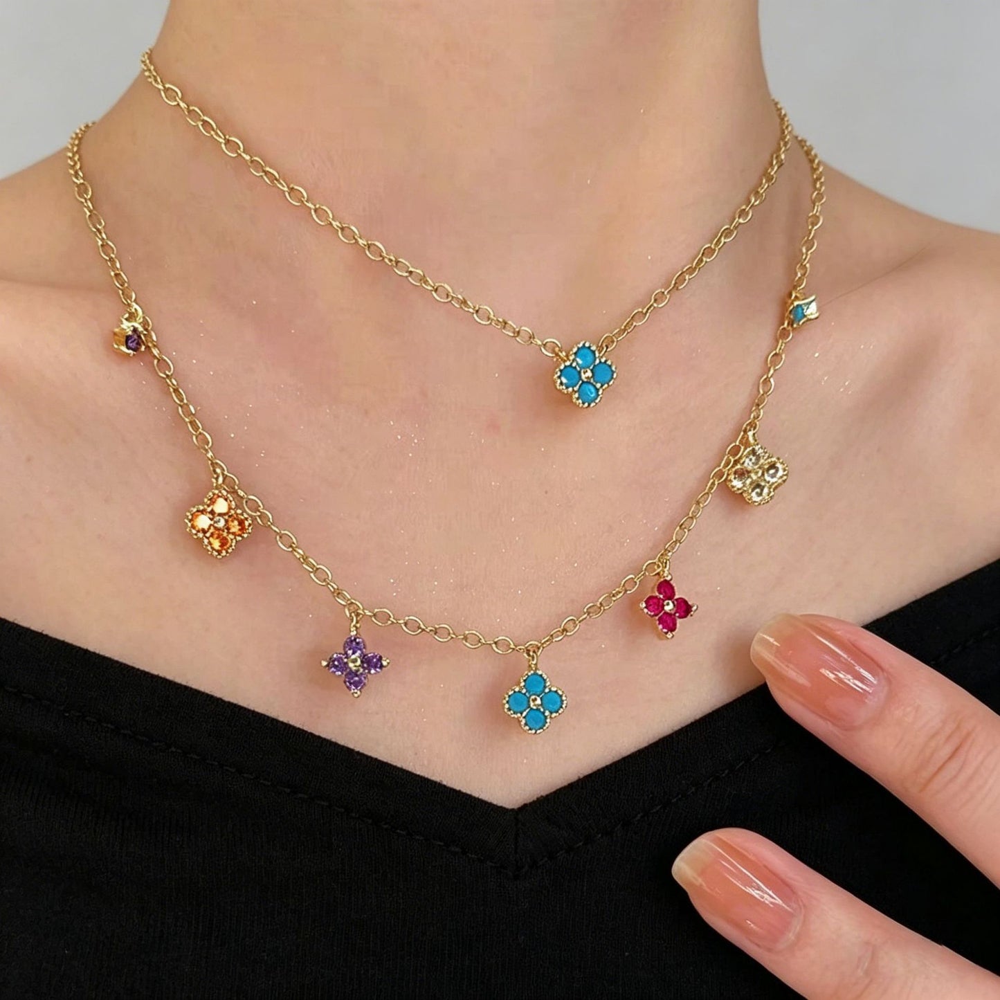 Color Zircon Clover Female Gifts For Necklaces