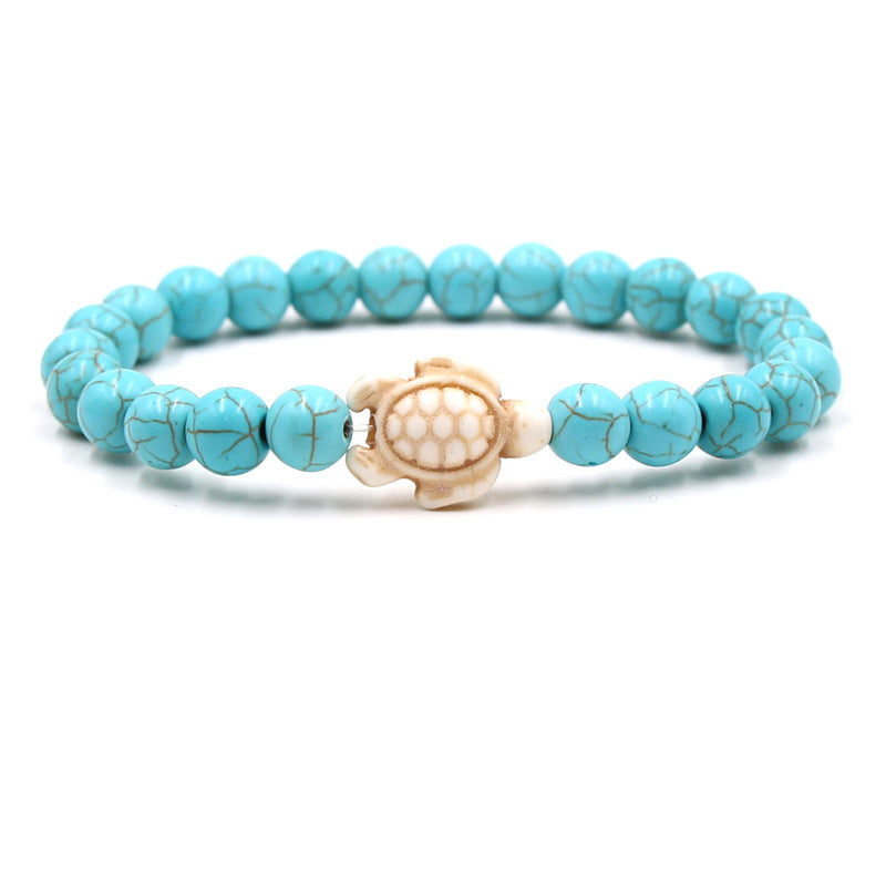 Women's & Men's Natural Yellow Tiger's Eye Beads Turquoise Turtle Bracelet
