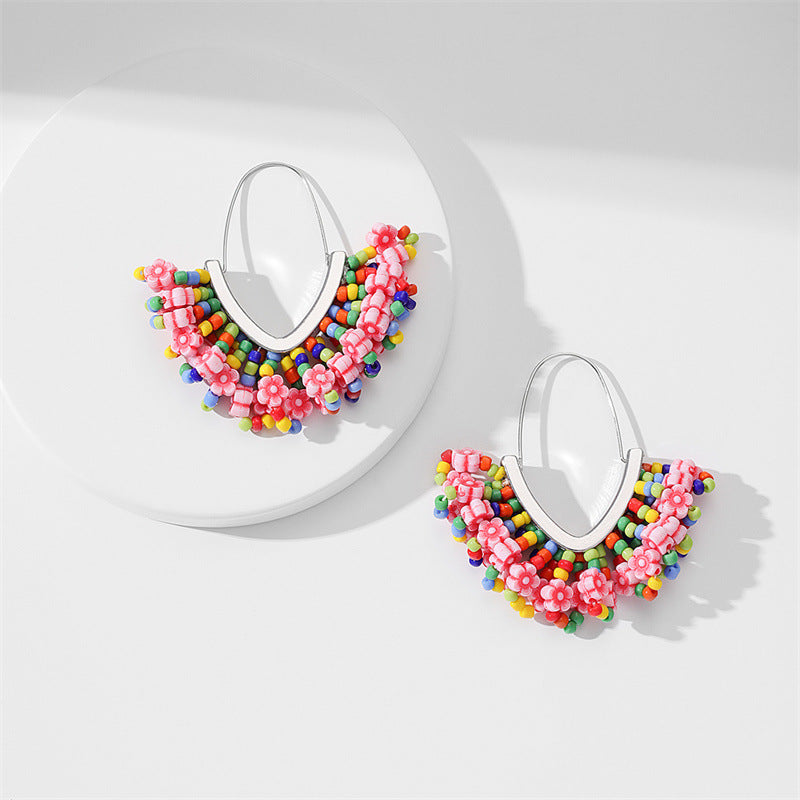 Women's Hand-woven Bead Christmas Hand-made Large V-shaped Earrings
