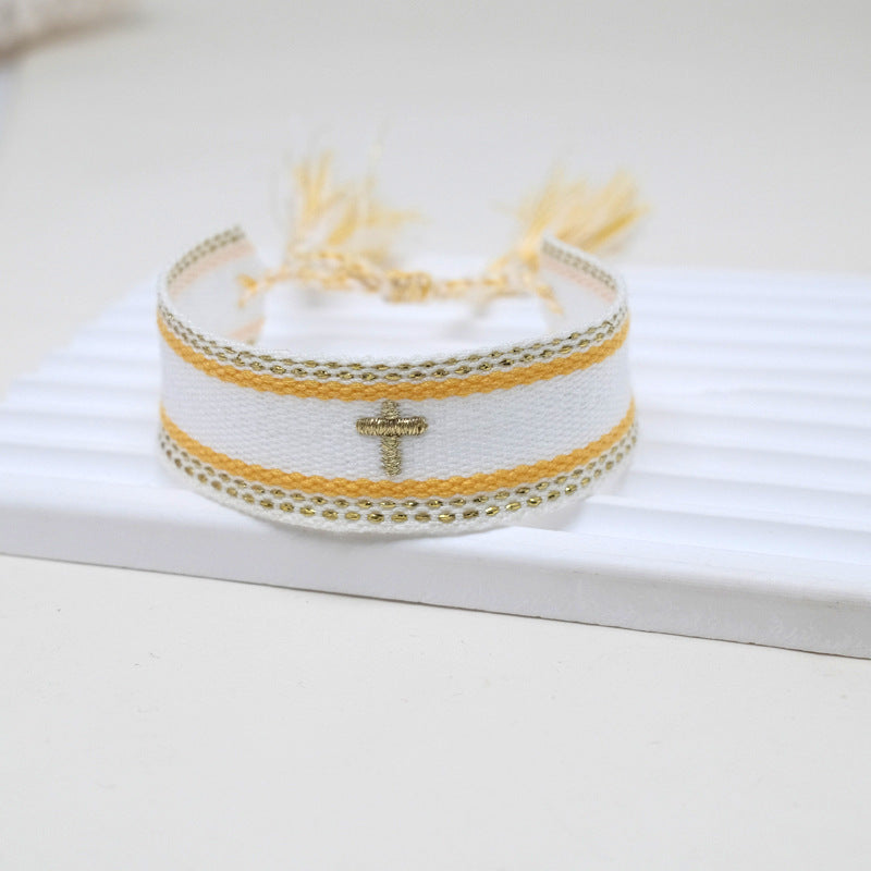 Embroidery Letter Cross Woven Bohemian Ethnic Style Bracelet