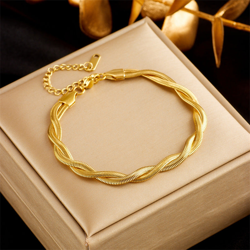 Neutral Woven Twisted Gold Plated Stainless Steel Bracelets