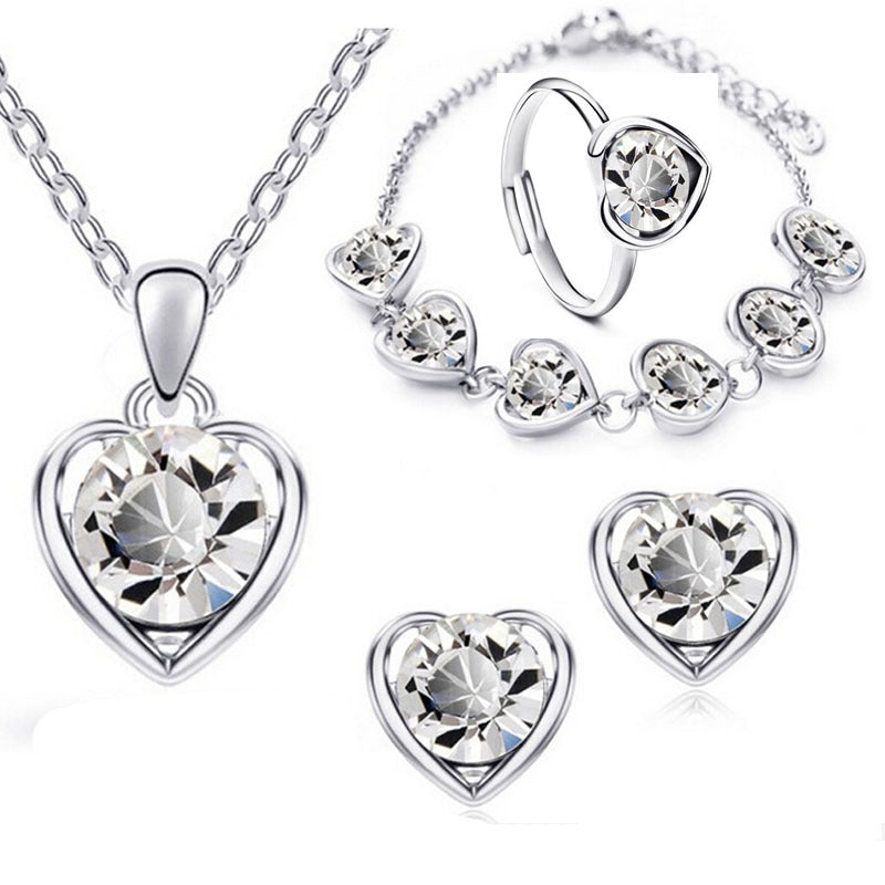 Stylish Durable Fashion Crystal Heart-shaped Heart Jewelry Set