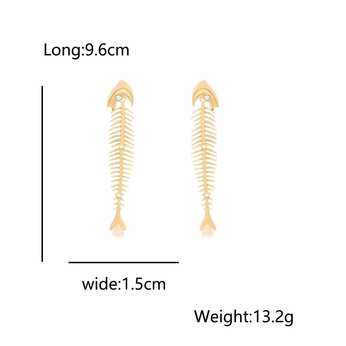 Long Alloy Fishbone Stitching Imitation Pearl Eardrops Design Sense Marine Rings