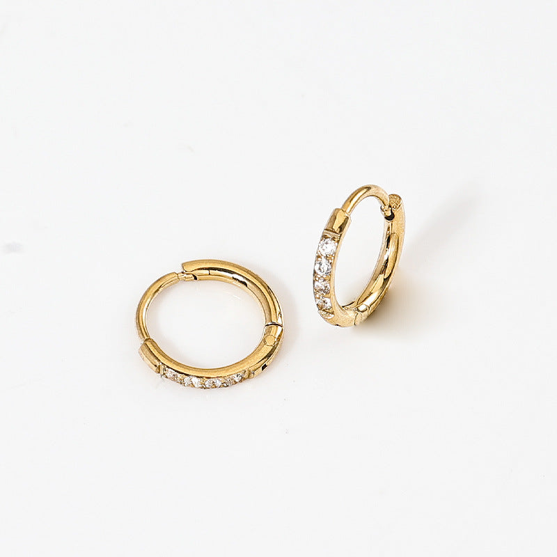 High Quality Carved Stainless Steel Studded With Zircon Titanium Earrings