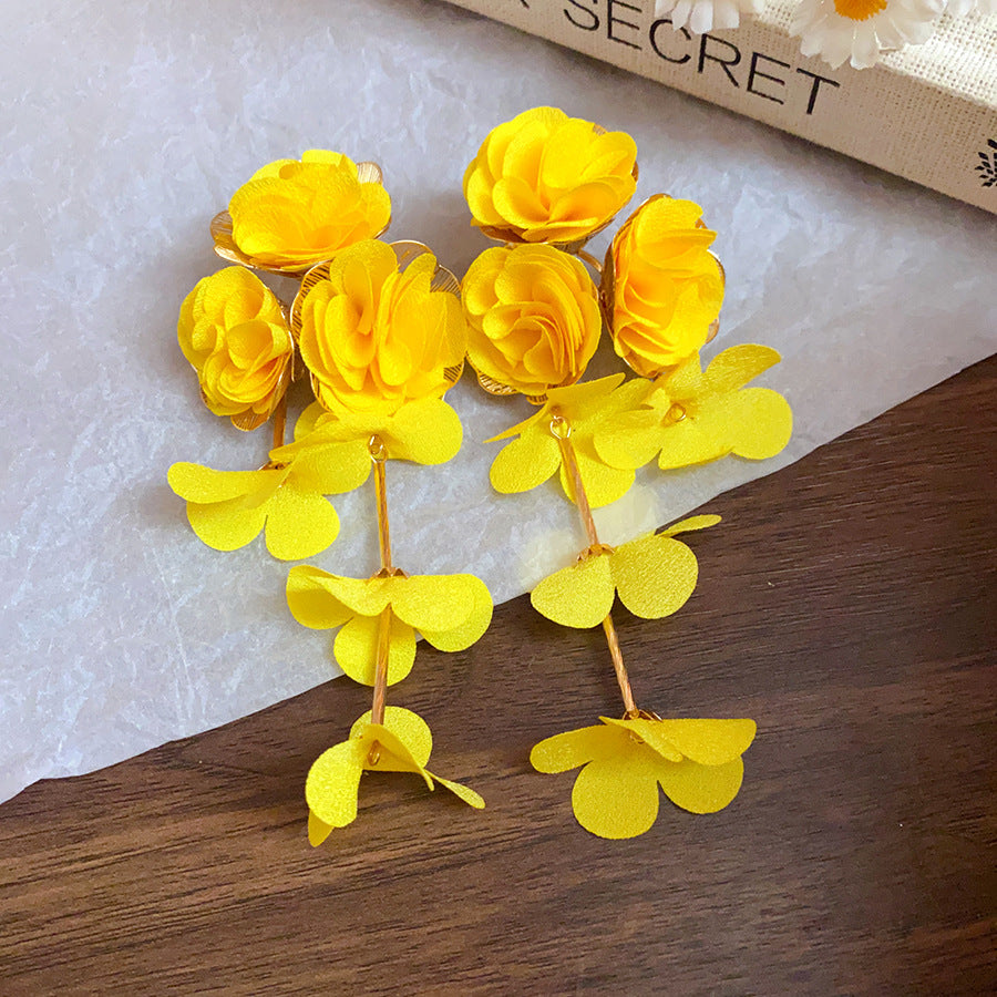 Women's Green Leaf Lily Yellow Series Tassel Light Luxury High-grade Sweet Rings