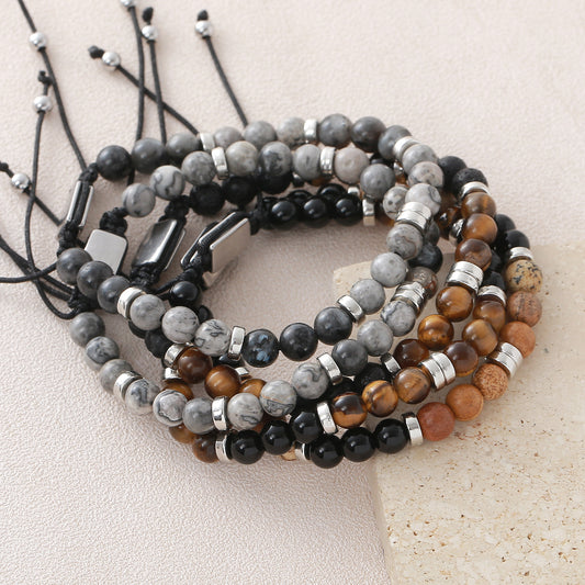 Men's Stone Tigereye Map Volcanic Rock Mixed Bracelet