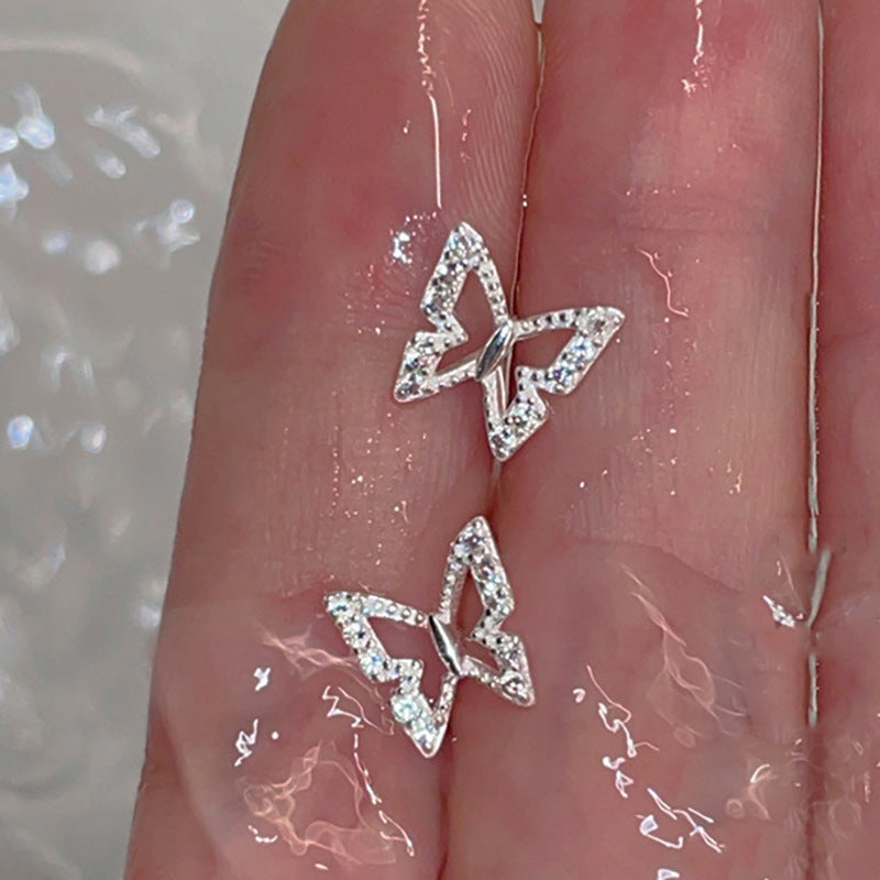 Women's Sterling Sier Hollow Butterfly Temperamental Fairy Stud Earrings