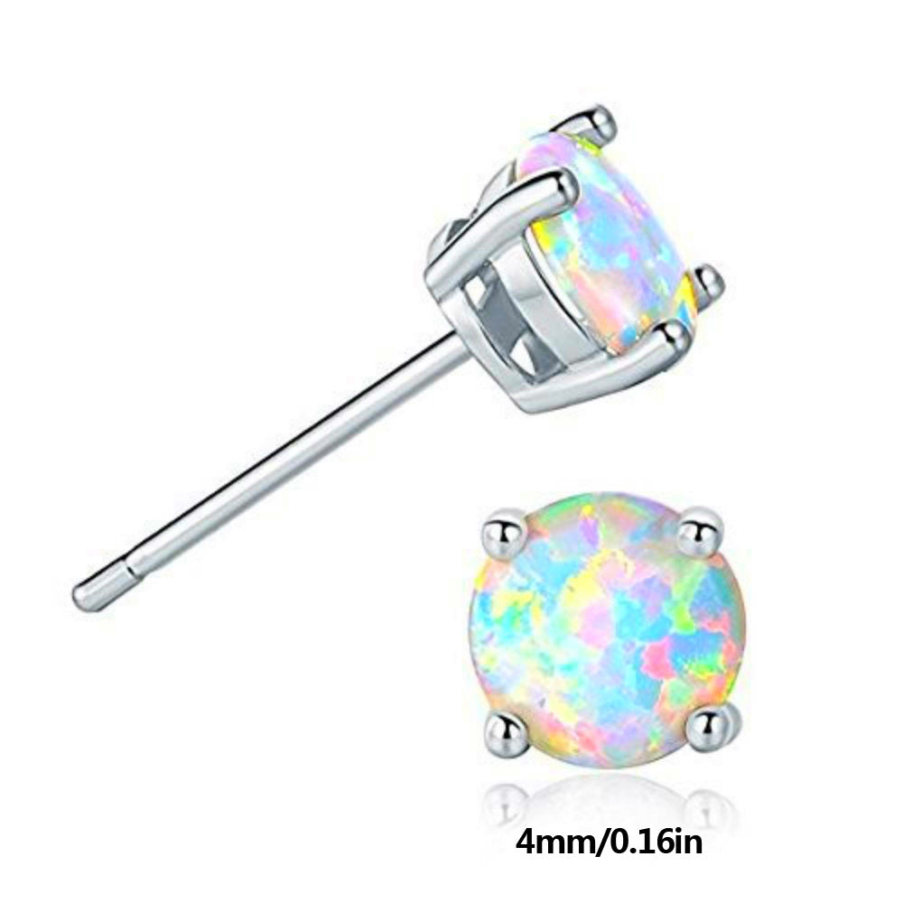 Women's Popular White Opal Round Mini Single Stud Earrings