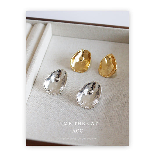 Needle Irregular Texture Round Copper Plated Real Gold Light Luxury Earrings