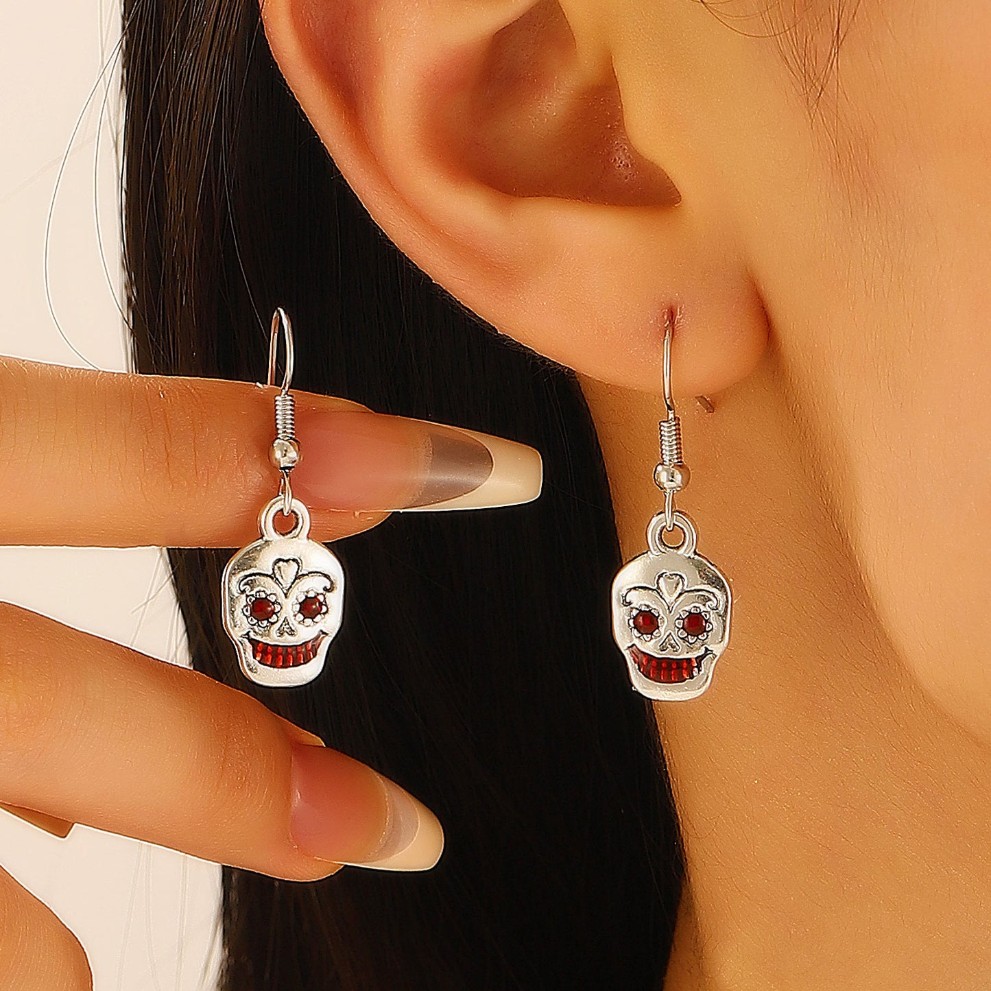 Exaggerated Halloween Gothic Horror Skull Heart Earrings