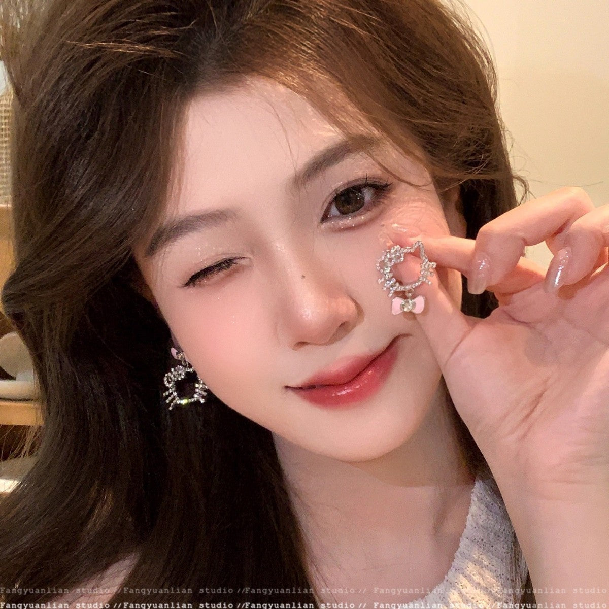 Full Diamond Cat Female Sweet Cute Niche Rings