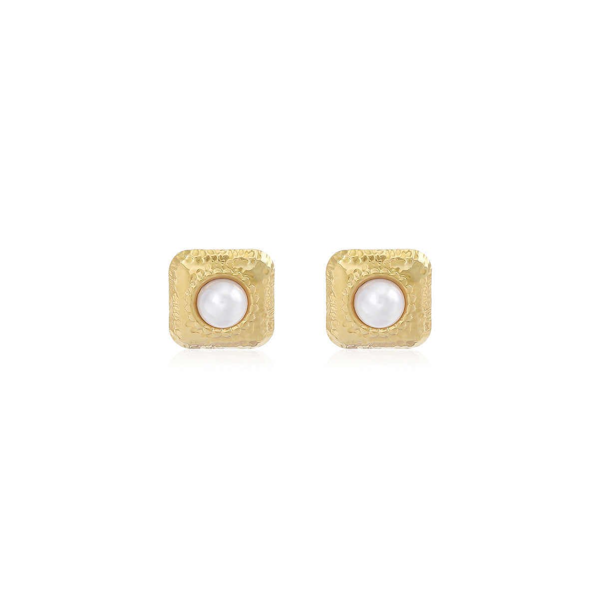 Women's Light Luxury High-grade Metallic Fashionable Retro Square Pearl Stud Earrings