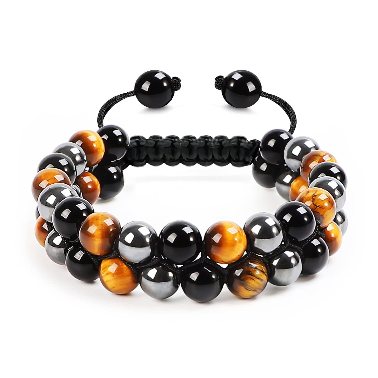 Women's & Men's Cat's Eye Green Pine Red Pattern Black Silk Phantom Natural Bracelet