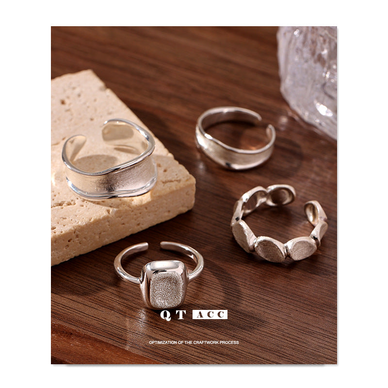 Sier Everyday Fashion Commuter Design Slim Opening Adjustable Handmade Brushed Ring