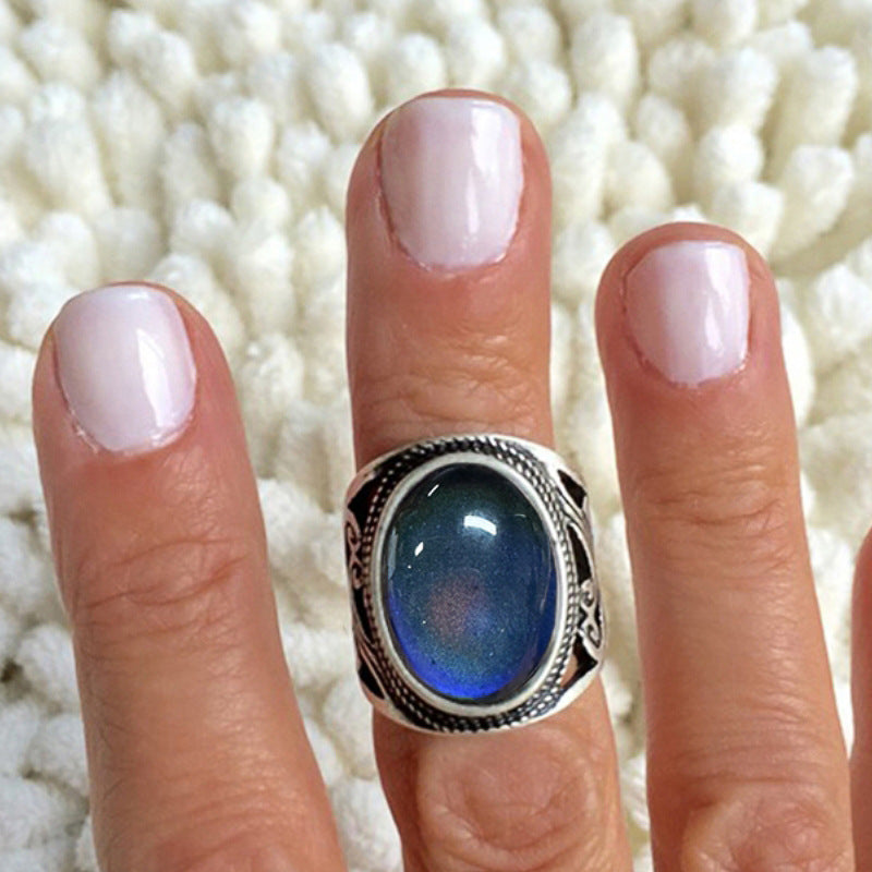 Oval Epoxy Female Retro Artistic Mysterious Ring