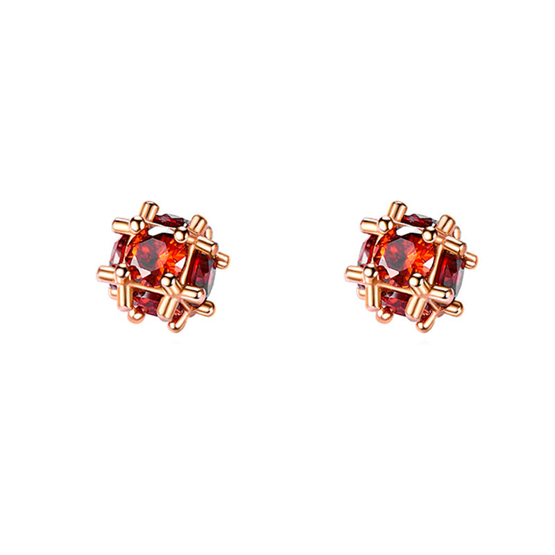 National Fashion Red Zircon Magic Cube Geometric Squares Ear Bone Rings
