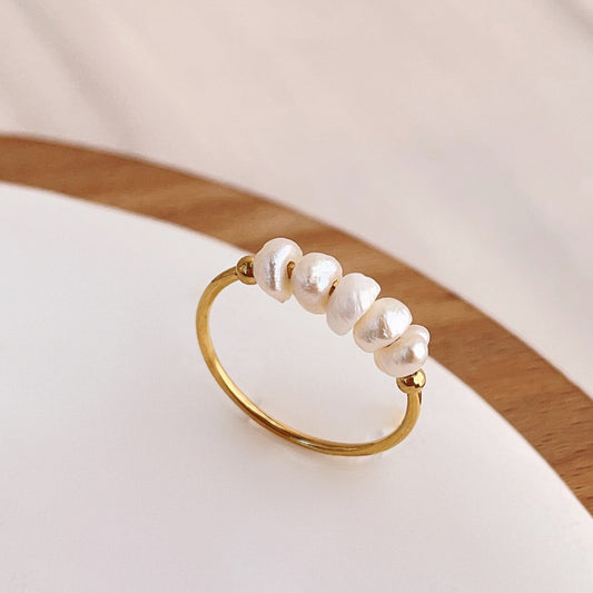 Pearl Titanium Steel Gold Design Fashion Rings