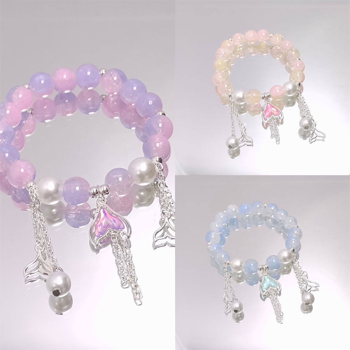 Children's Pearl Tassel Crystal Fishtail Female Fresh Light Luxury Bracelet