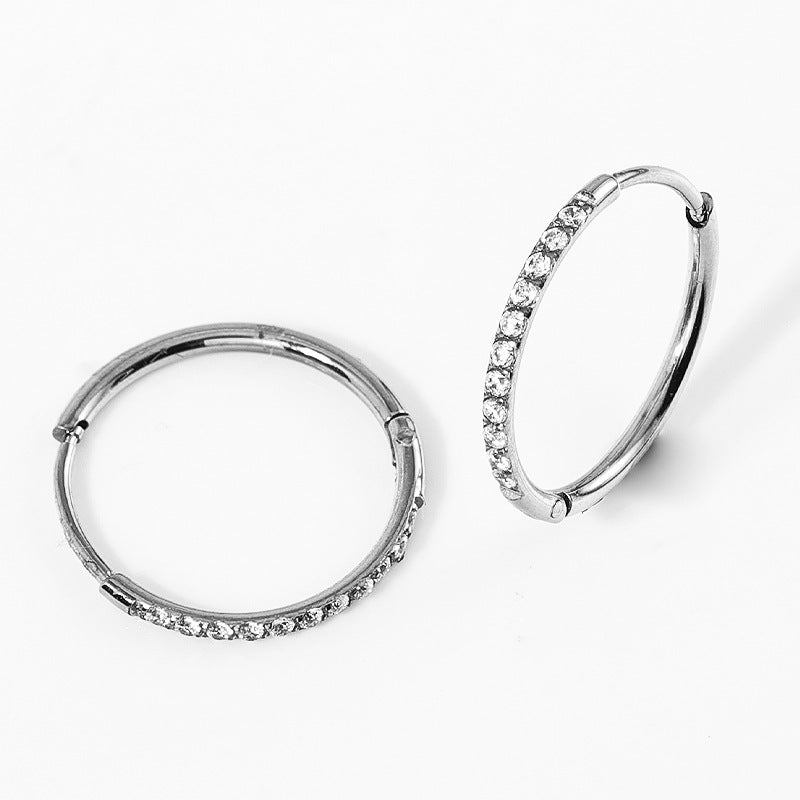 High Quality Carved Stainless Steel Studded With Zircon Titanium Earrings