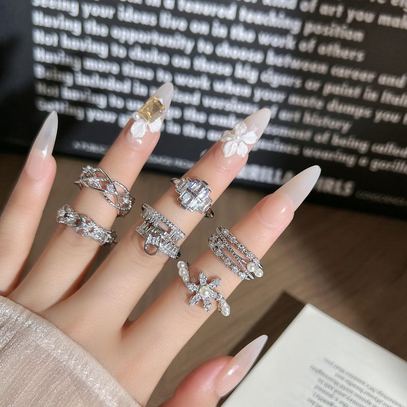 Diamond Pearl Light Luxury Texture Metallic Open Female Twin Fashion Ring