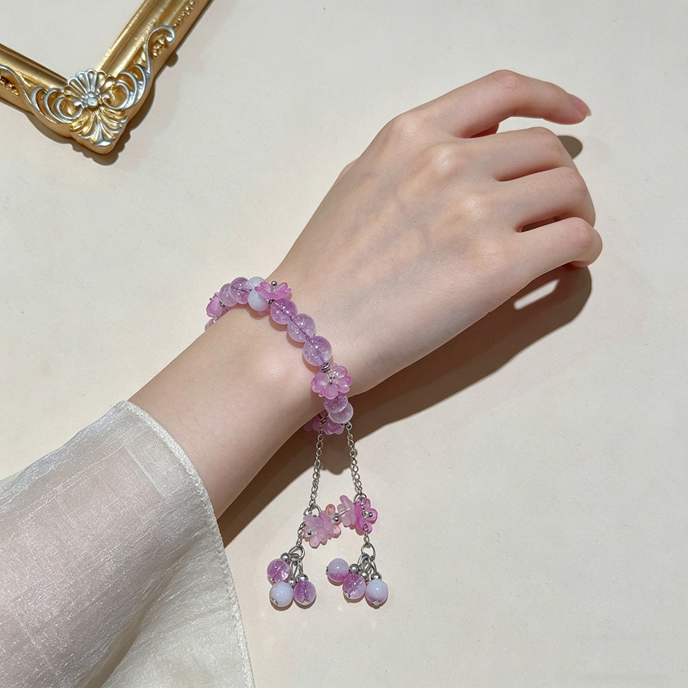 Mori Style Flower Green Super Temperament Show White Crystal Bracelet