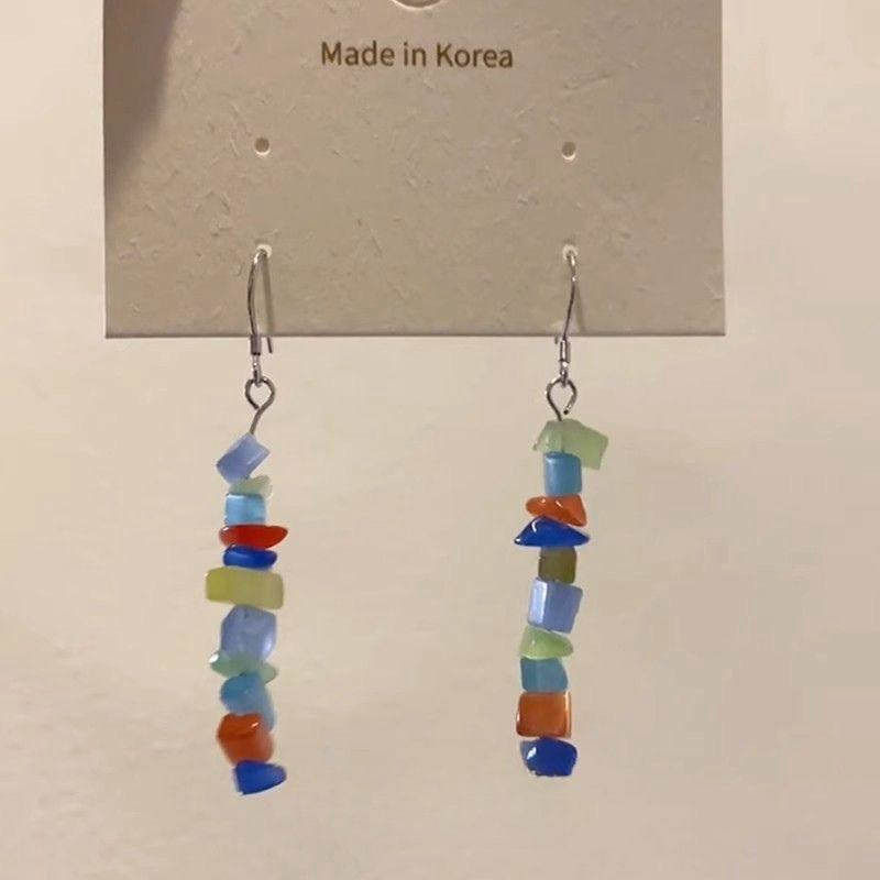 Dopamine Color Irregular Gravel Niche Sweet Long Elegant Stud Earrings