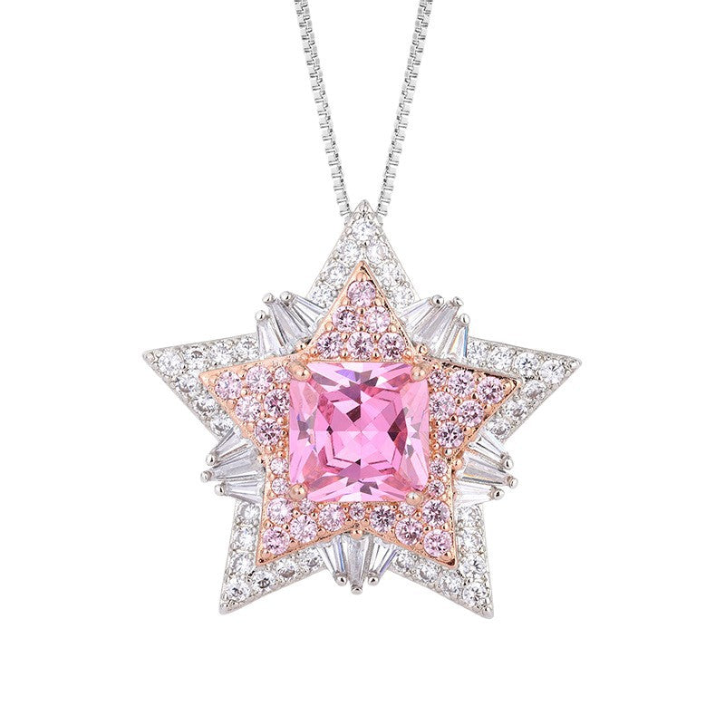 Flower Female Five-pointed Diamond Yellow Zircon Necklaces