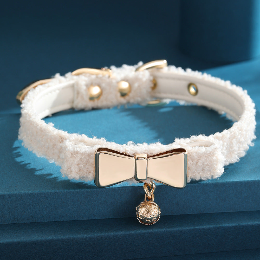 Cream Veet Cute Bow Bell Milk Tea Collar