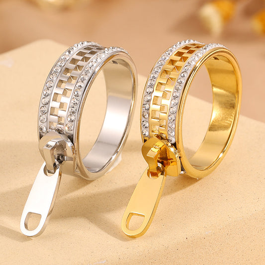 Titanium Steel Design Zipper Light Luxury Versatile Ring