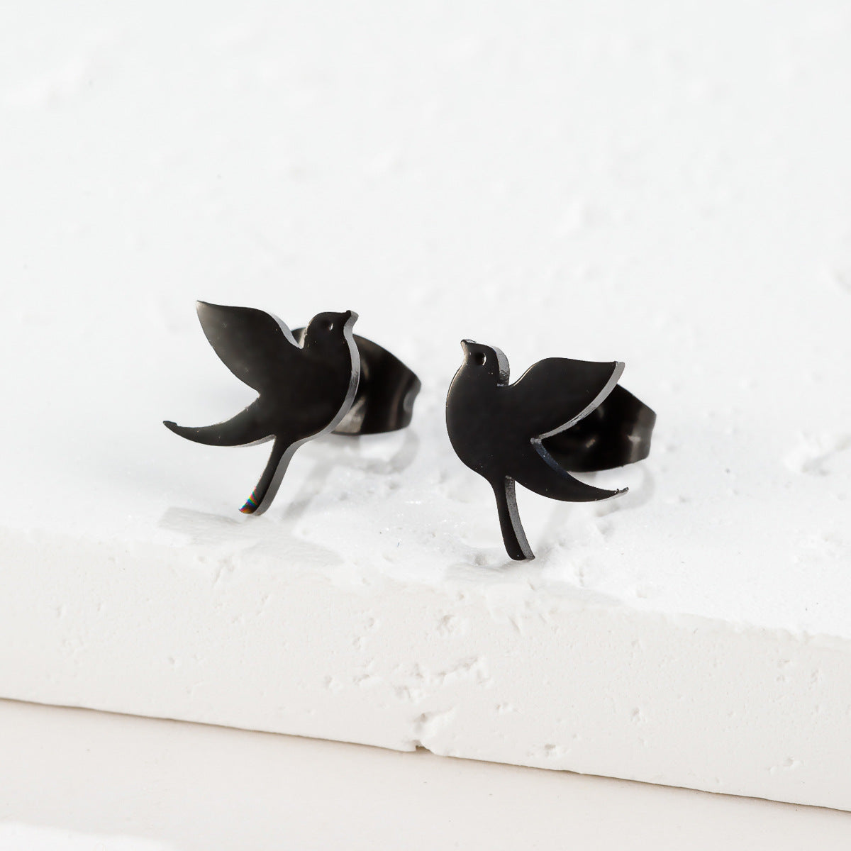Stainless Steel Goldfish Bird Ear Design Ghost Skull Stud Earrings