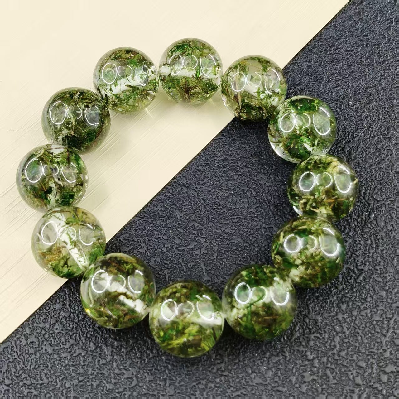 Women's & Men's Green Phantom Second Generation Amber Round Beads Grass Resin Live Bracelets