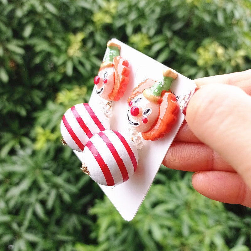 Women's Circus Series Striped Wooden Bead Sier Cartoon Rings