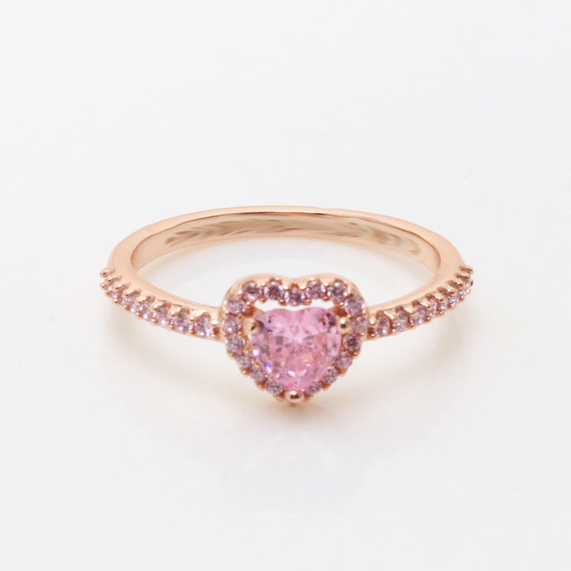 White Copper Noble Heart Heart-shaped Diamond Rose Rings