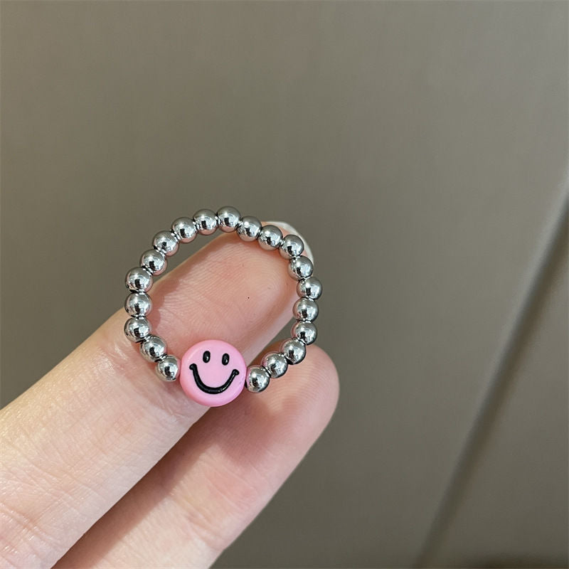 Women's Colorful Smiley Elastic Simple Beaded Index Rings